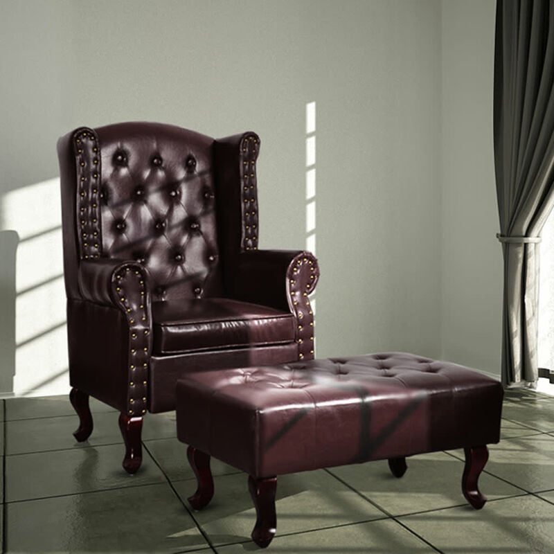 

Sillón con reposapiés cuero sintético marrón oscuro - Marrón