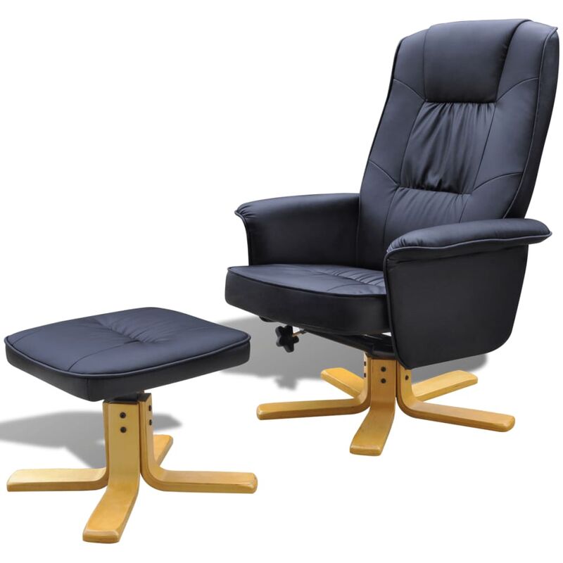 

Sillón con reposapiés cuero sintético negro - Negro