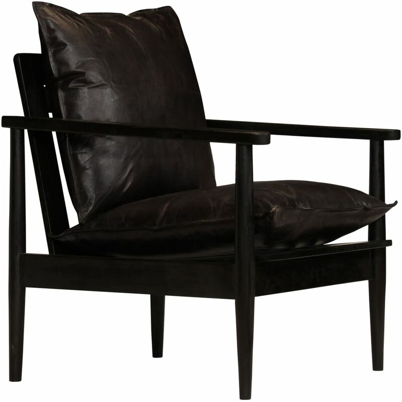 

Sillón de cuero auténtico con madera de acacia negro - Negro