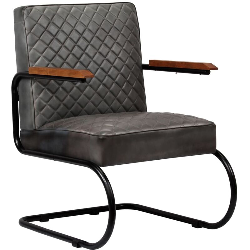 

Sillón de cuero auténtico gris - Gris