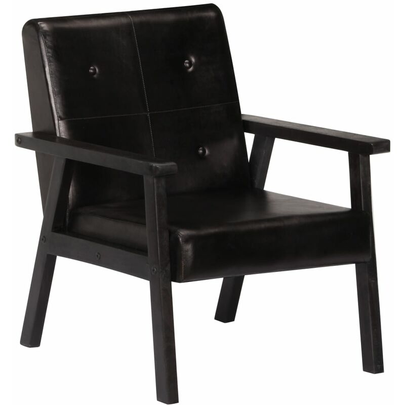 

Sillón de cuero auténtico negro - Negro