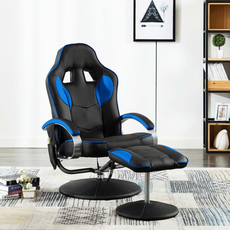 

Sillón de masaje con reposapiés cuero sintético azul - Negro