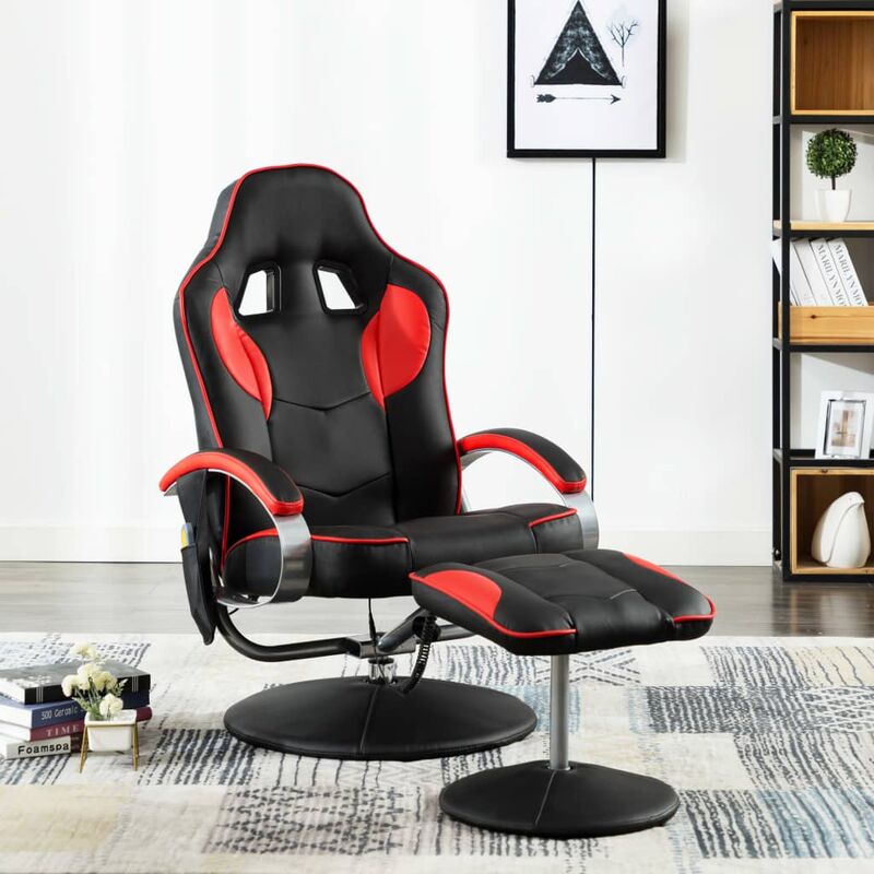 

Sillón de masaje con reposapiés de cuero sintético rojo - Negro