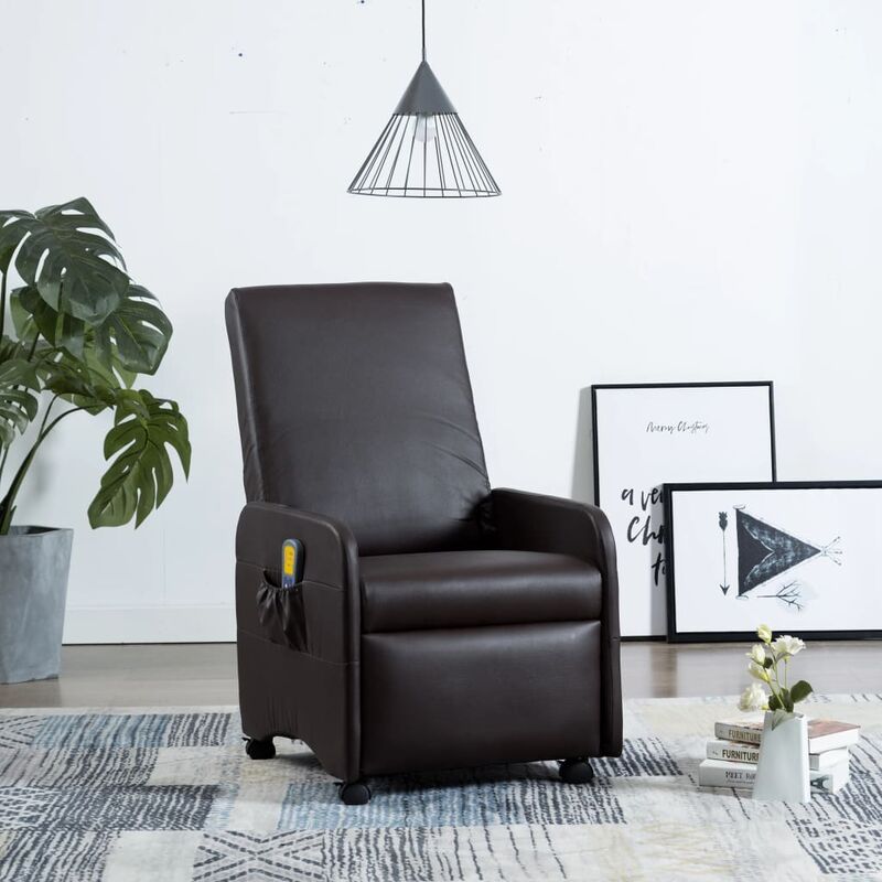 

Sillón de masaje reclinable cuero sintético marrón - Marrón