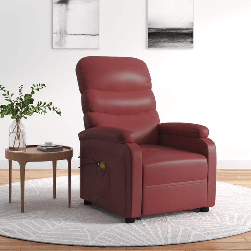 

Sillón de masaje reclinable cuero sintético rojo vino tinto - Rojo