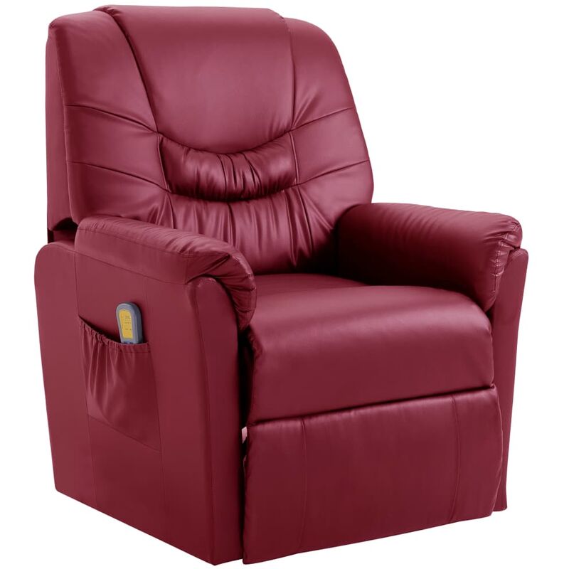 

Sillón de masaje reclinable de cuero artificial rojo vino tinto - Rojo
