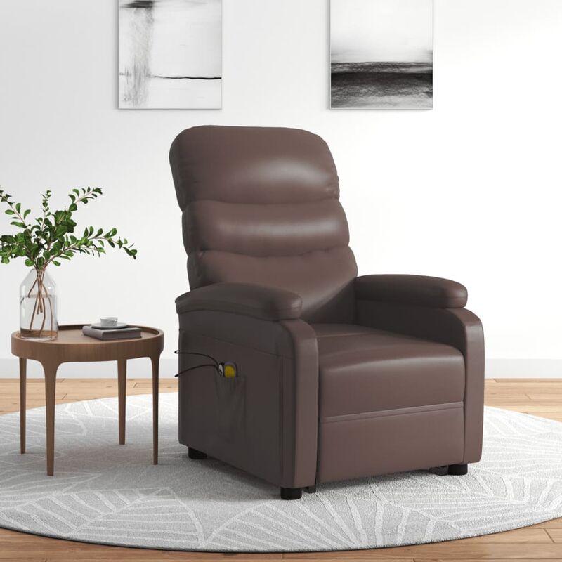 

Sillón de masaje reclinable de cuero sintético marrón - Marrón