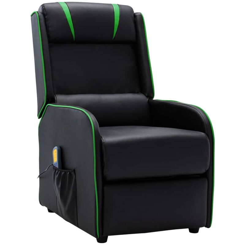 

Sillón de masaje reclinable de cuero sintético negro y verde - Negro