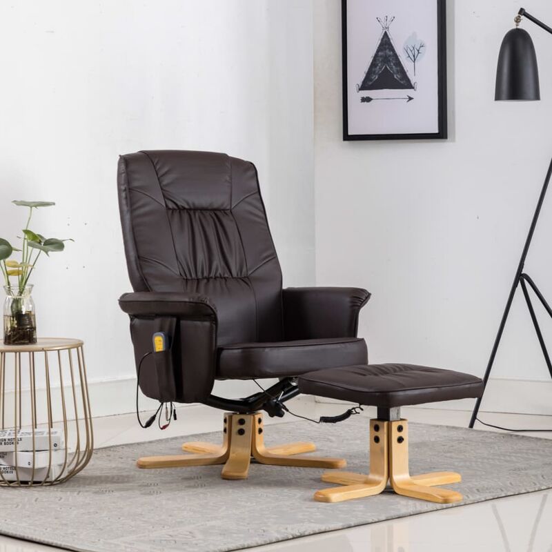 

Sillón de masaje reclinable y reposapiés cuero sintético marrón - Marrón