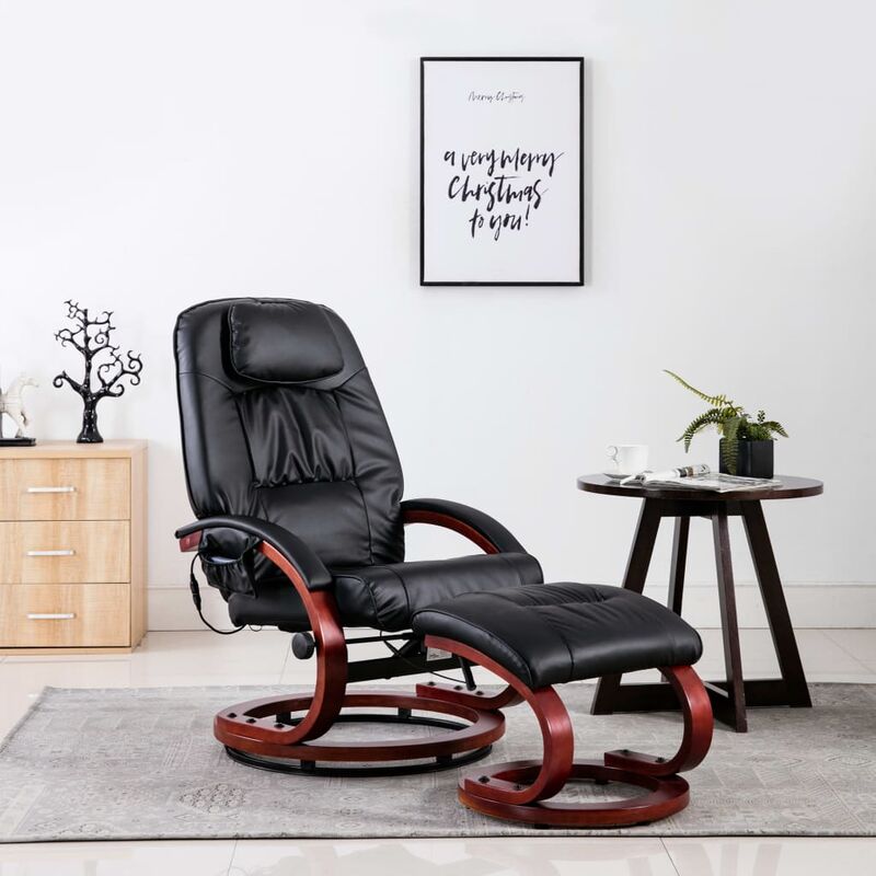 

Sillón de masaje reclinable y reposapiés cuero sintético negro - Negro