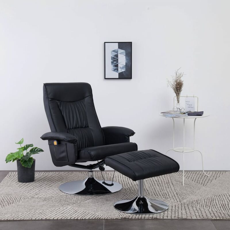 

Sillón de masaje reclinable y reposapiés cuero sintético negro - Negro