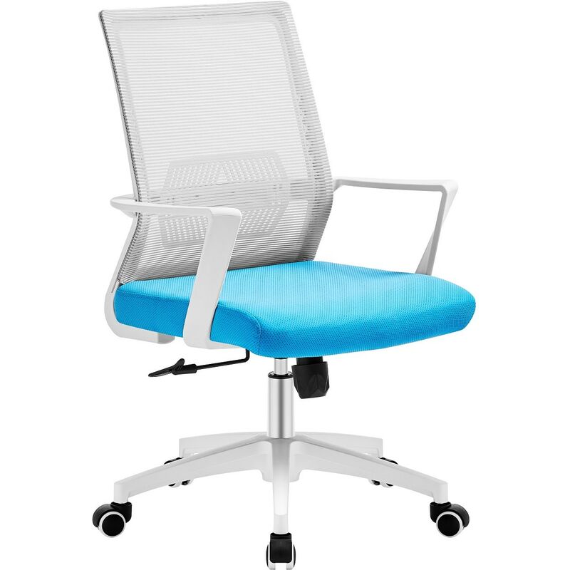 

Sillón de oficina risley, blanco, malla gris, tejido azul claro - Rogal