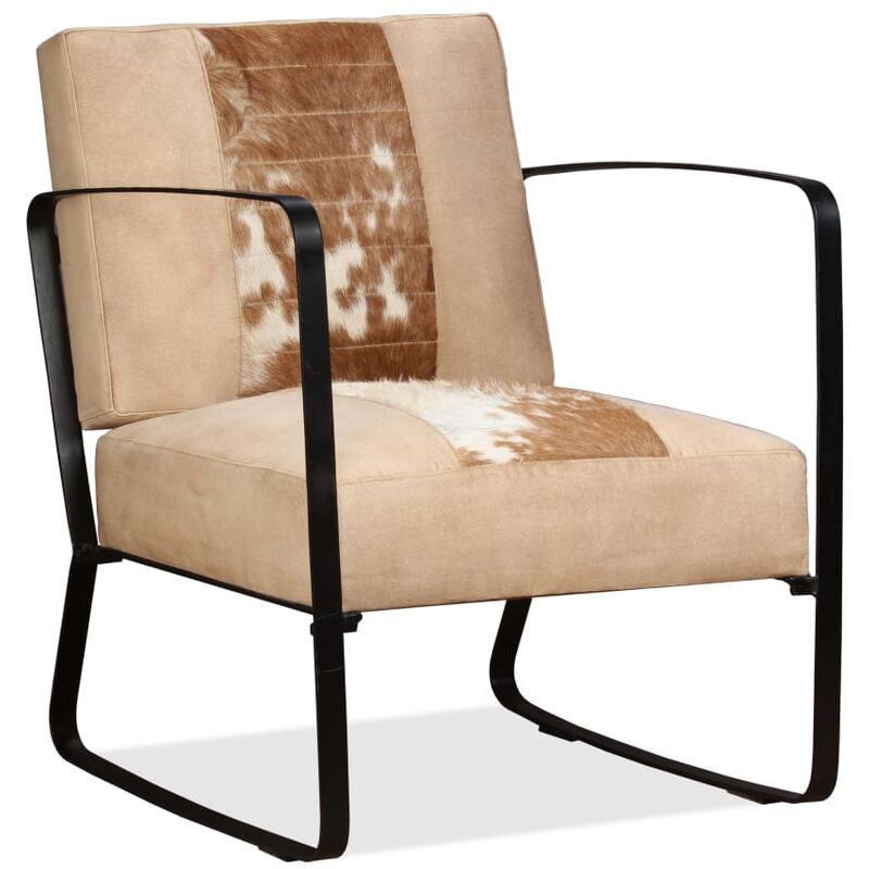 

Sillón de piel auténtica de cabra y lona de color crema - Crema
