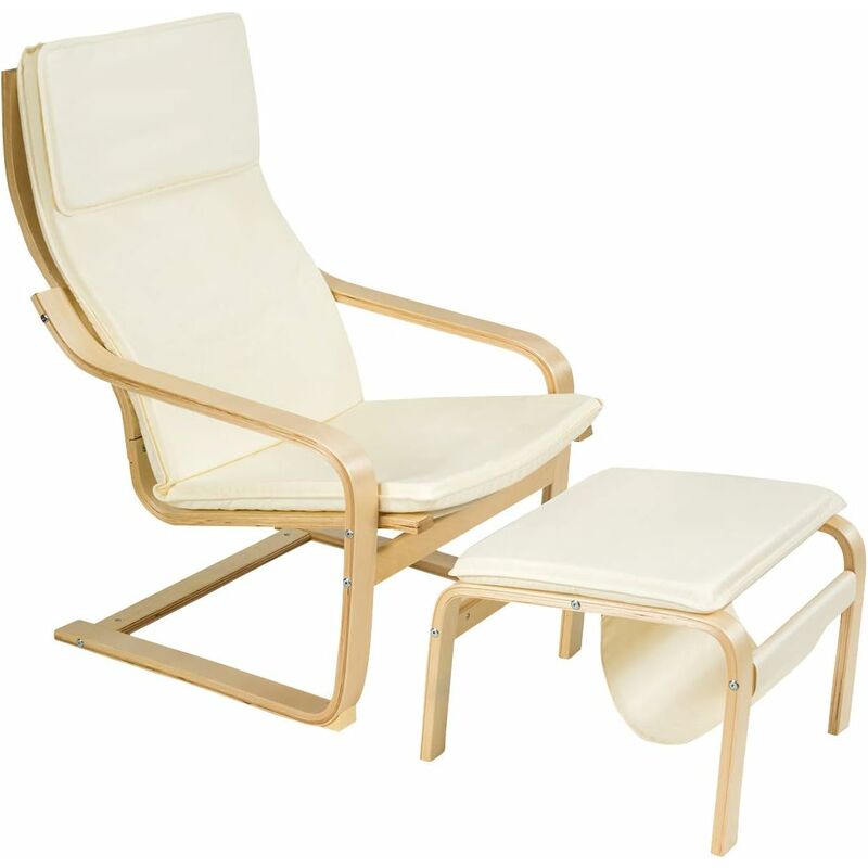 

Sillón de Relajación con Otomana Sillón de Relax con Reposabrazos Sillón de TV de Madera con Cojín Removible para Salón Dormitorio Balcón Beige