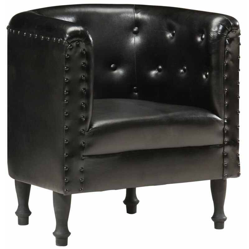 

Sillón diseño de cubo cuero auténtico negro - Negro