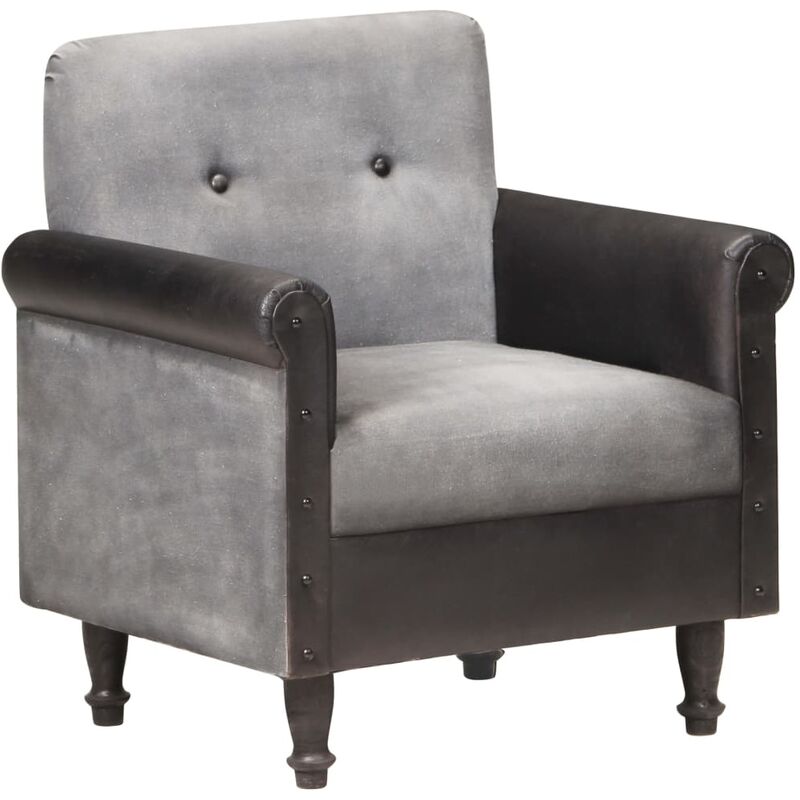 

Sillón diseo de cubo de cuero auténtico y lona negro - Negro