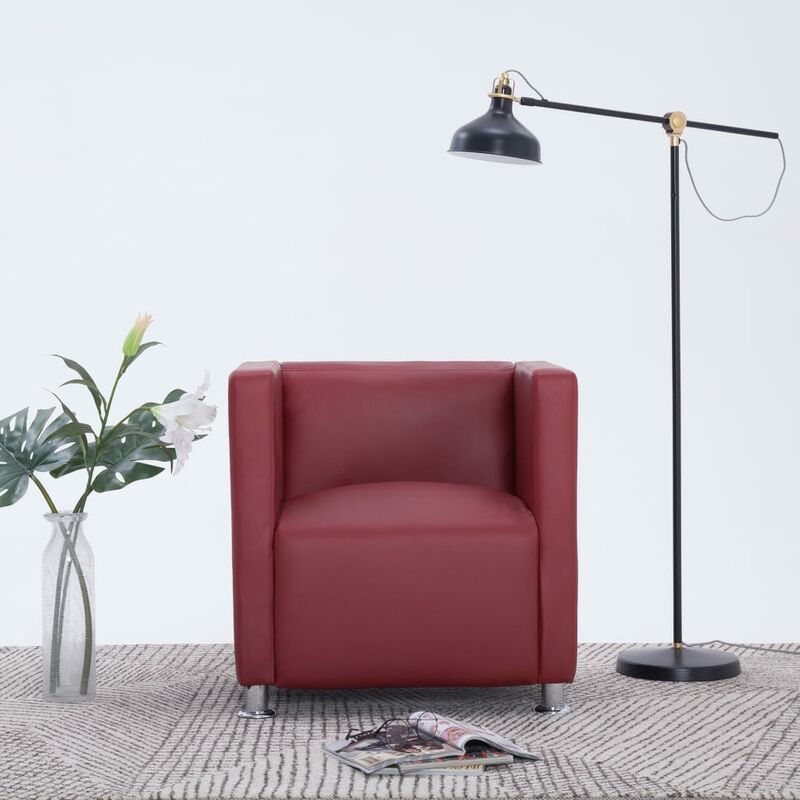 

Sillón en forma de cubo de cuero sintético color vino tinto - Rojo