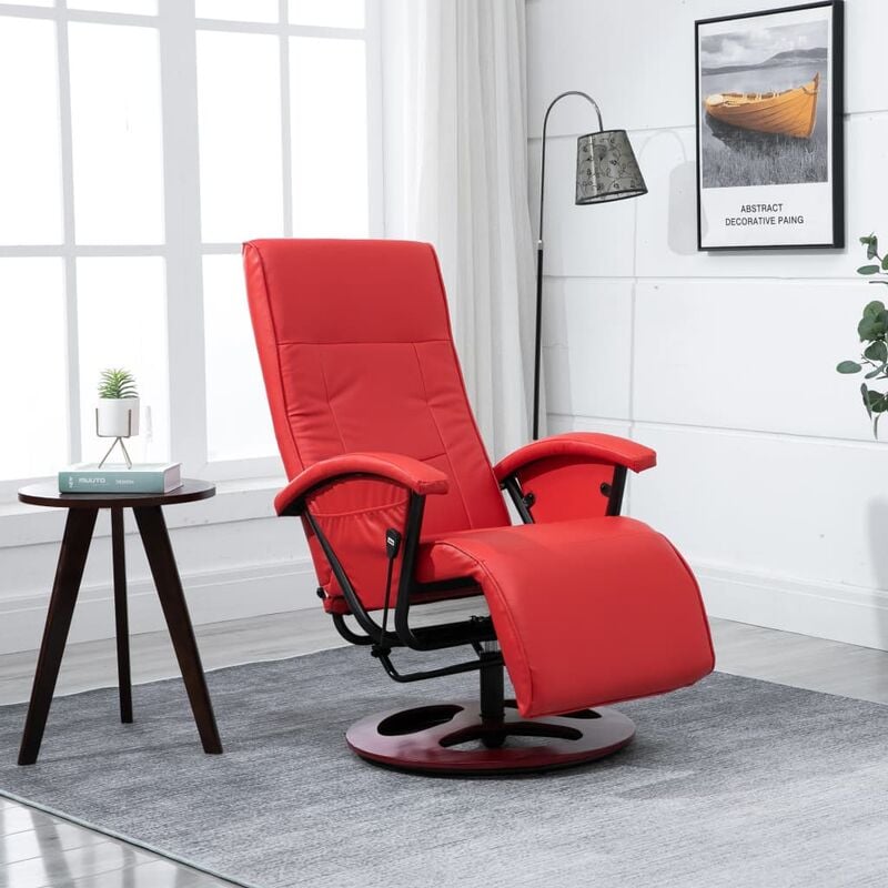 

Sillón giratorio para TV de cuero artificial rojo - Rojo