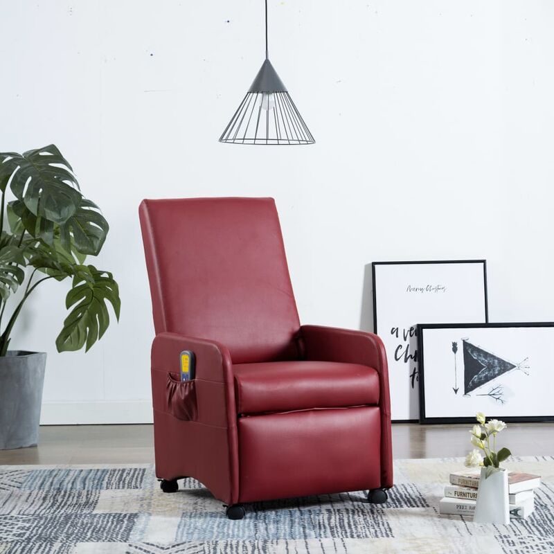 

Sillón masaje reclinable cuero sintético color vino tinto - Rojo