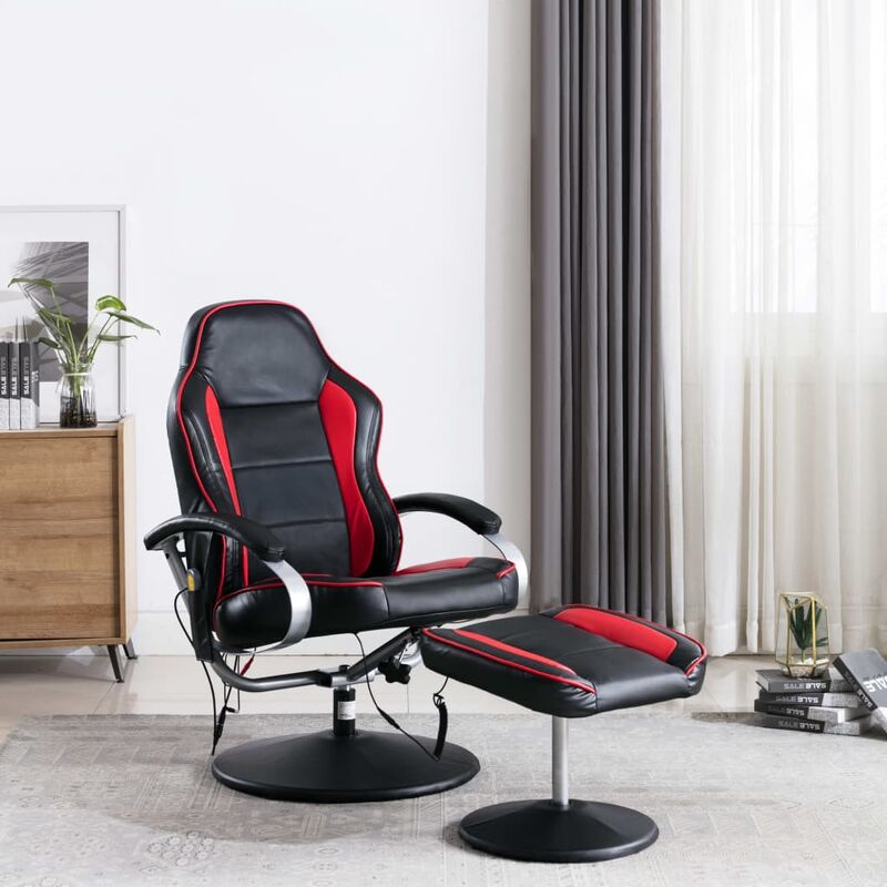 

Sillón masaje reclinable y reposapiés piel sintética negro rojo - Negro