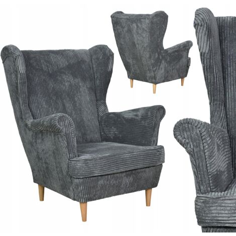 Sill贸n orejero Scandinavian Family Meble Bonito, de pana gris, agradable al tacto.