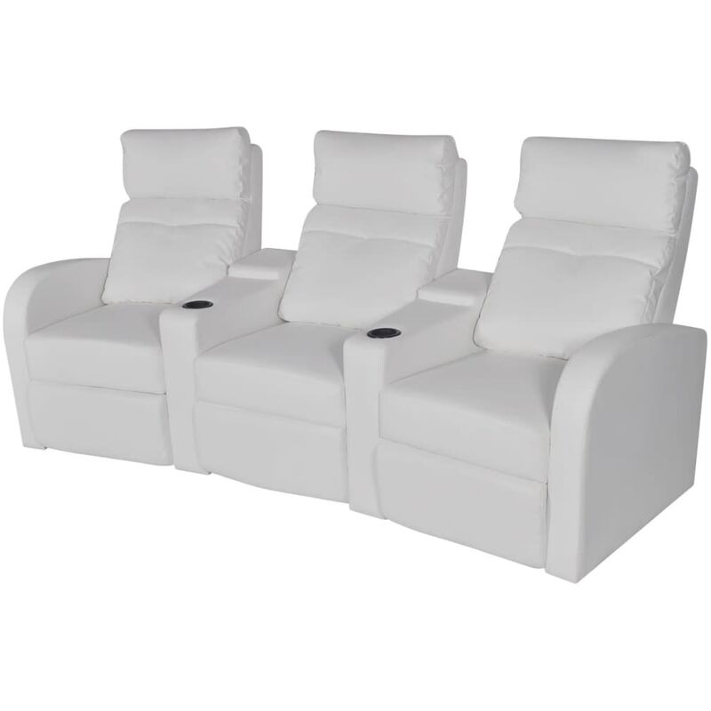 

Sillón reclinable con 3 plazas de cuero artificial blanco - Blanco