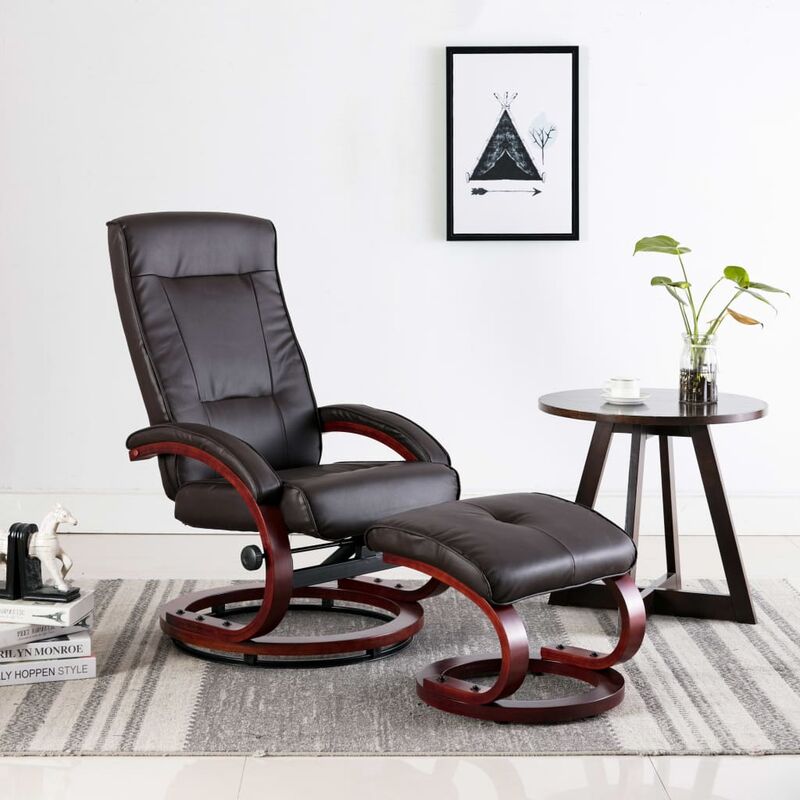 

Sillón reclinable con reposapiés cuero sintético marrón - Marrón