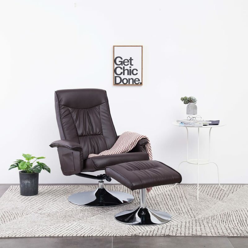 

Sillón reclinable con reposapiés cuero sintético marrón - Marrón