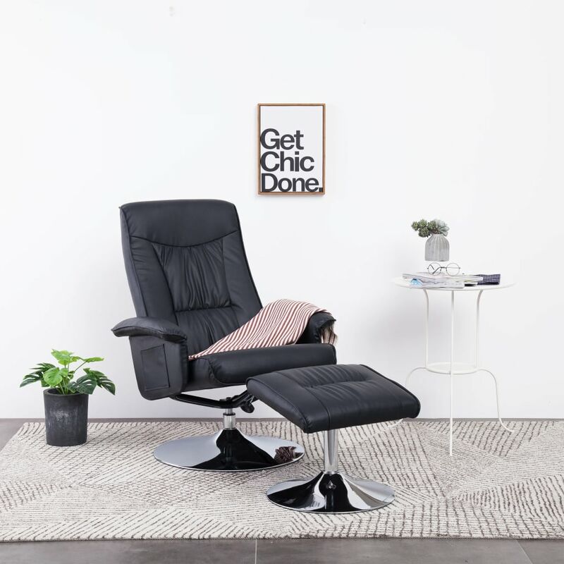 

Sillón reclinable con reposapiés cuero sintético negro - Negro