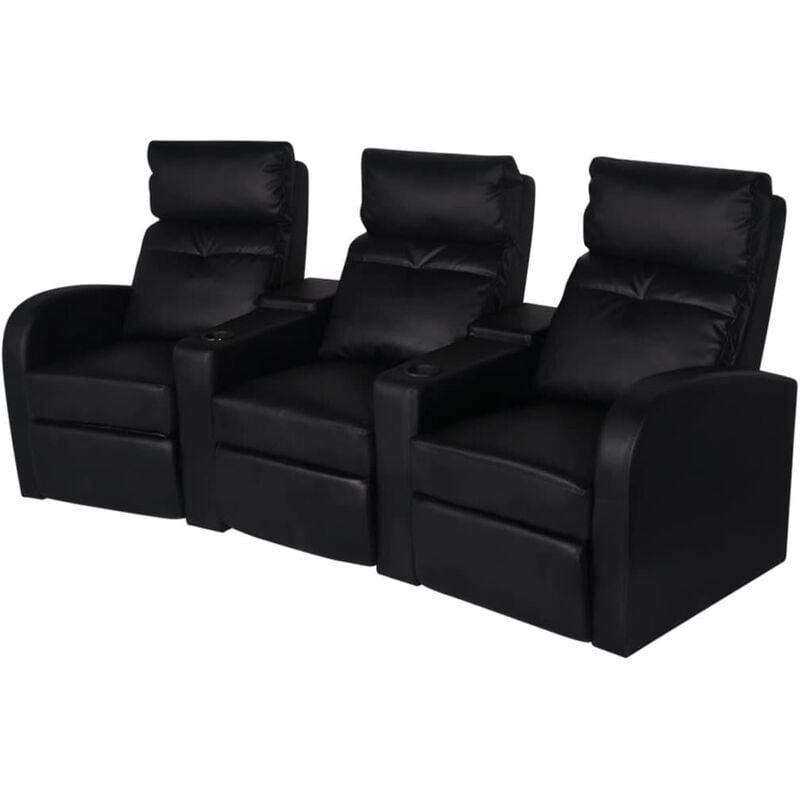 

Sillón reclinable de 3 plazas de cuero artificial negro - Negro