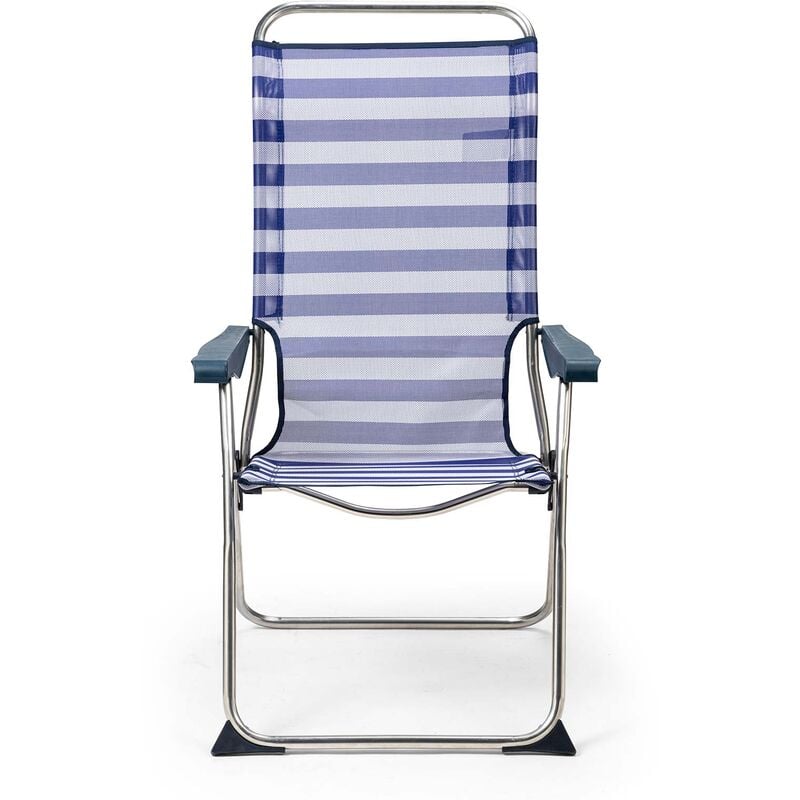 Chaise de Plage Pliante Solenny 5 Positions Dossier Ergonomique Bleu Blanc 67x63x114 cm