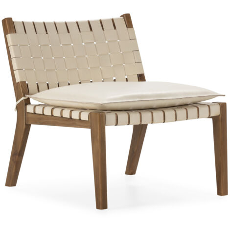 Sillon 65X71X70 Madera De Teca Natural/Cuero/P.Piel Blanco