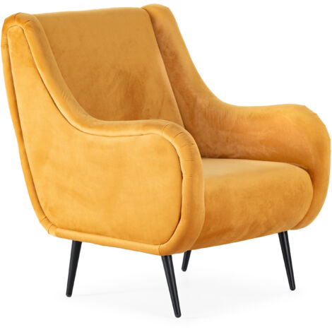 Sillon 70X80X88 Terciopelo Amarillo/Metal Negro