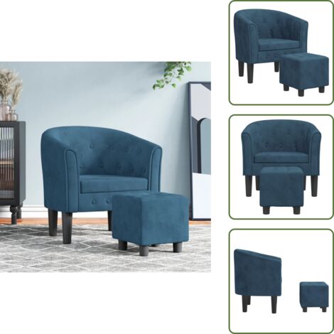 Sillón azul oscuro - vidaXL Sillón con taburete terciopelo azul oscuro - Sillón con reposapiés