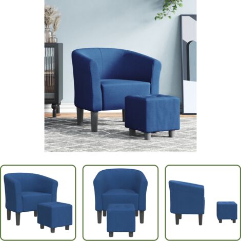 Sillón azul -  Sillón con taburete tela azul