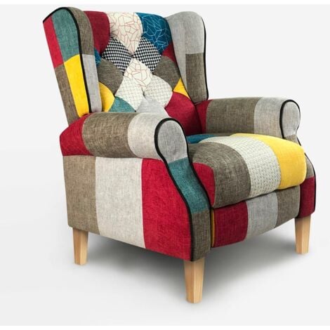 AHD AMAZING HOME DESIGN Sillón Bergère reclinable de patchwork de diseño moderno Throne Light