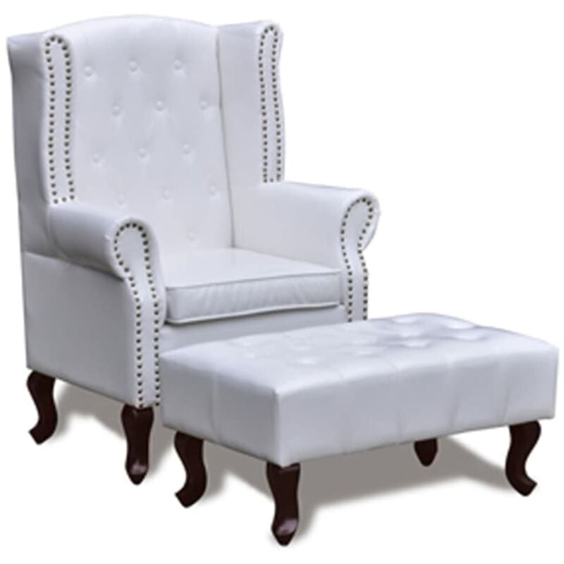 

Sillón con Reposapiés Cuero Sintético Blanco - Blanco - Vidaxl