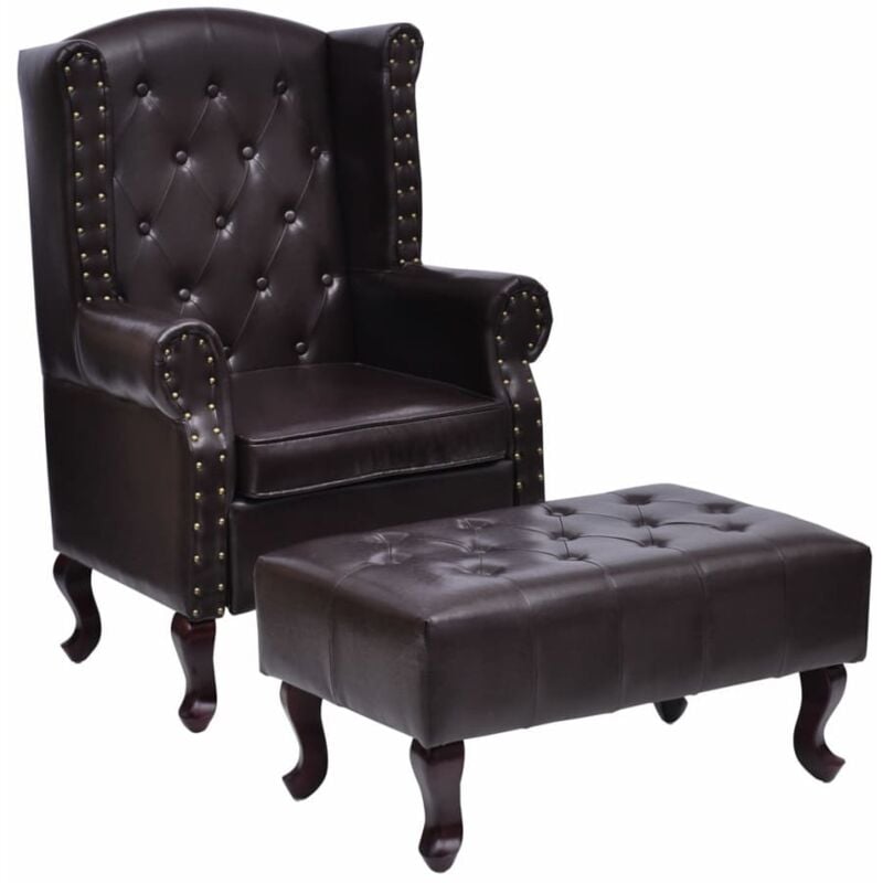 

Sillón con Reposapiés Cuero Sintético Marrón Oscuro - Marrón - Vidaxl