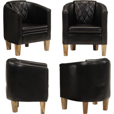 Sillón butaca de cuero auténtico negro - Butaca de cuero - Asiento de cuero