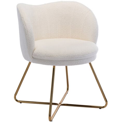 Sillón Butaca Elegante de Felpa Suave con Patas Doradas Silla de Ocio Moderna sin Apoyabrazos para Comedor/Salón, Blanco