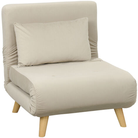 Sillón cama plegable con cojín decorativo, sillón reclinable de terciopelo, respaldo ajustable, perfecto para sala de estar, beige