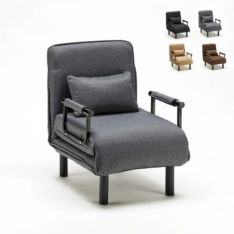 

Sillón cama plegable individual de tela Deborah | Color: Gris