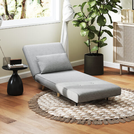 Sillón Cama Plegable Tapizado en Lino Sintético con Respaldo Ajustable en 6 Posiciones y Almohada 72x78x79 cm Gris