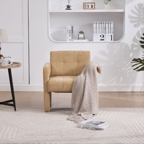 Sillón chenilla amarillo mostaza 67,5x69x74,5 cm — asiento 43 cm, diseño minimalista nórdico