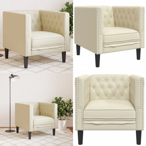 Sillón Chesterfield de cuero artificial blanco crema - Sofá de cuero sintético - Sofá de cuero sintético crema