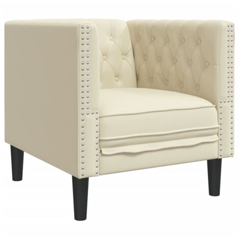 Sillón Chesterfield de cuero artificial blanco crema vidaXL