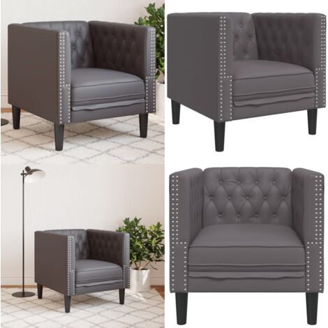 Sillón Chesterfield de cuero artificial gris - Cuero sintético - Sofá de cuero sintético