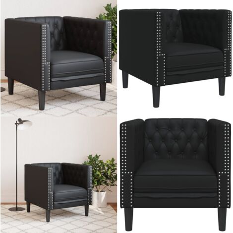 Sillón Chesterfield de cuero artificial negro - Sofá de cuero sintético - Sofá negro