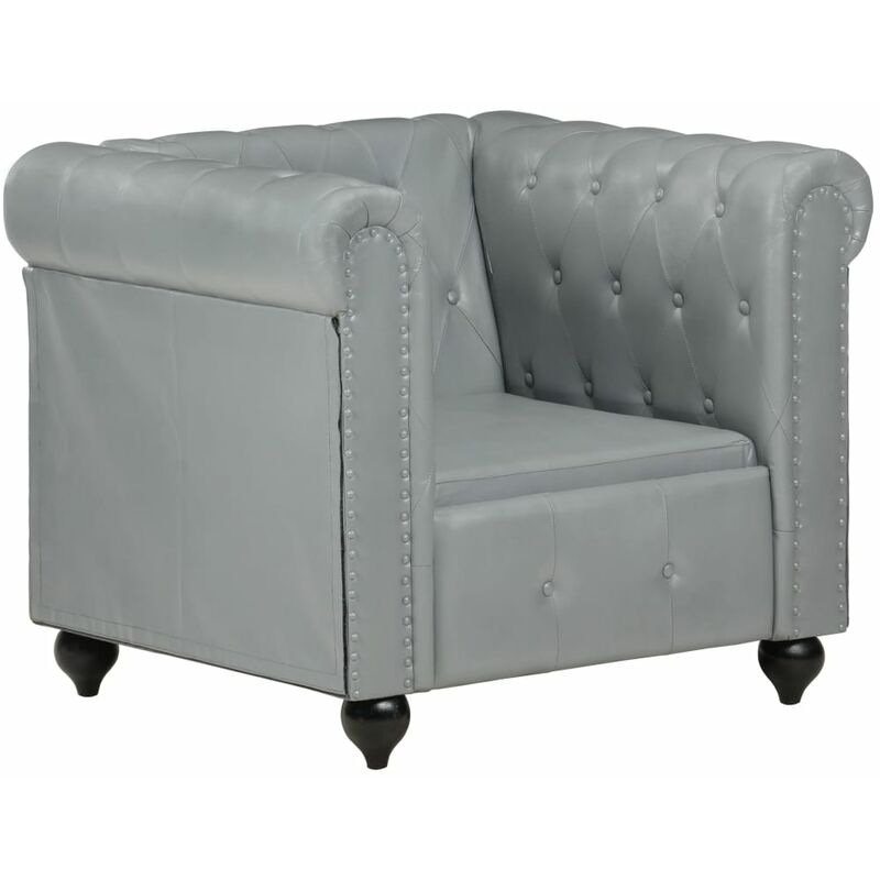 

Sillón Chesterfield de cuero auténtico gris