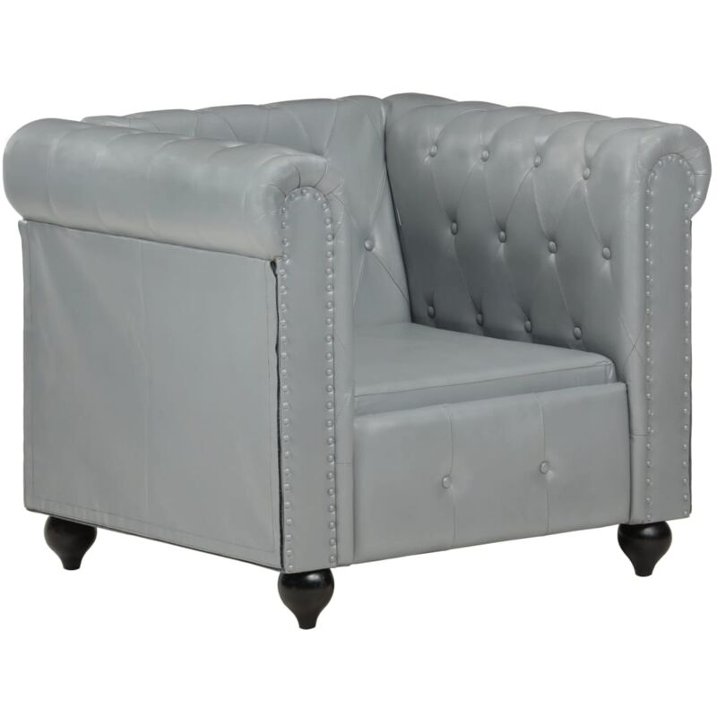 

Sillón Chesterfield de Cuero Auténtico Gris - Gris - Vidaxl